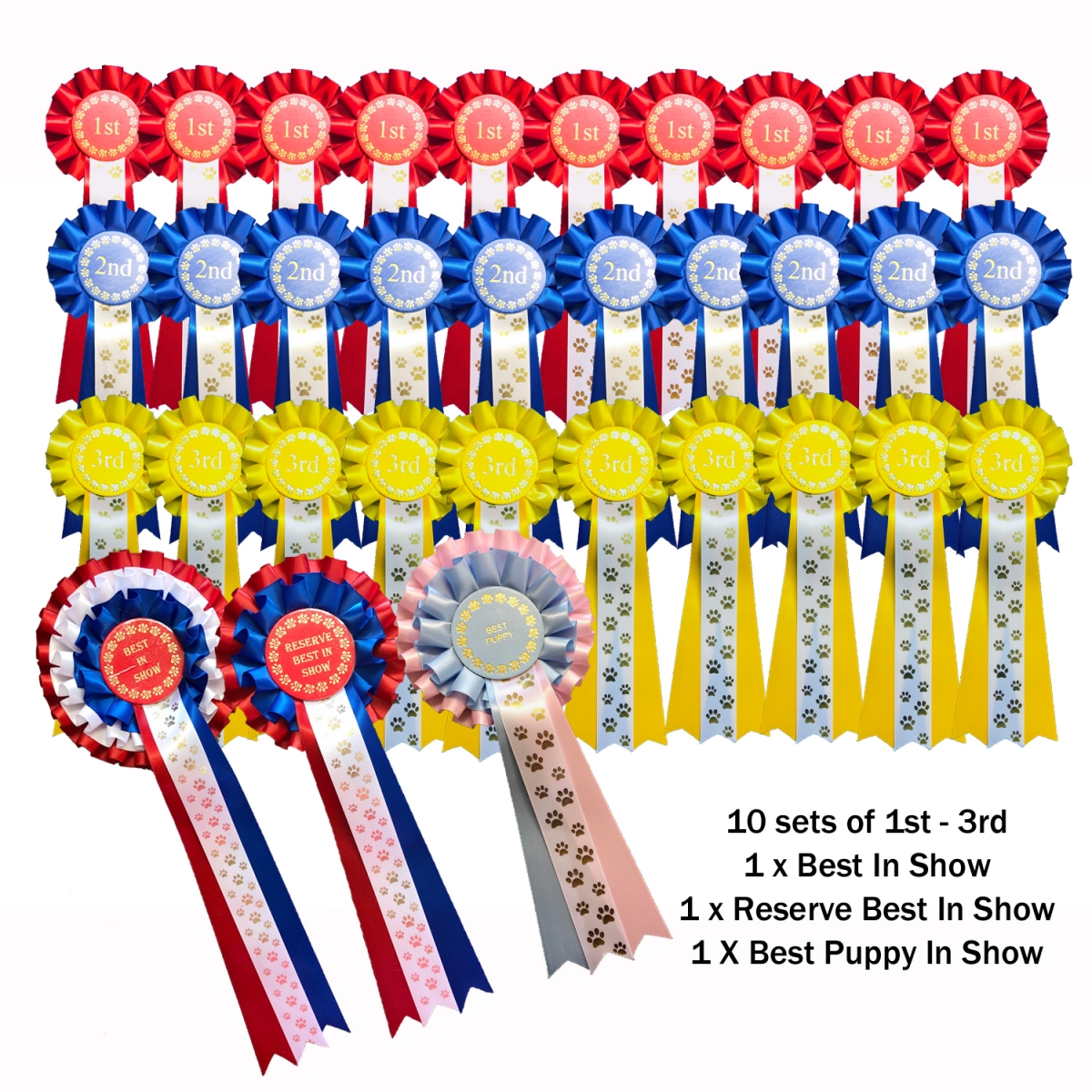 3rd Place 2 Tier Rosettes Dog Themed 5 Packs of 1st 