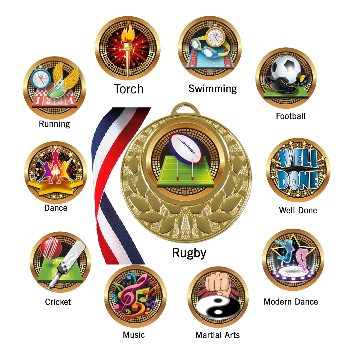 High Quality Rugby Medals FREE Selection of Ribbons FREE Engraving 